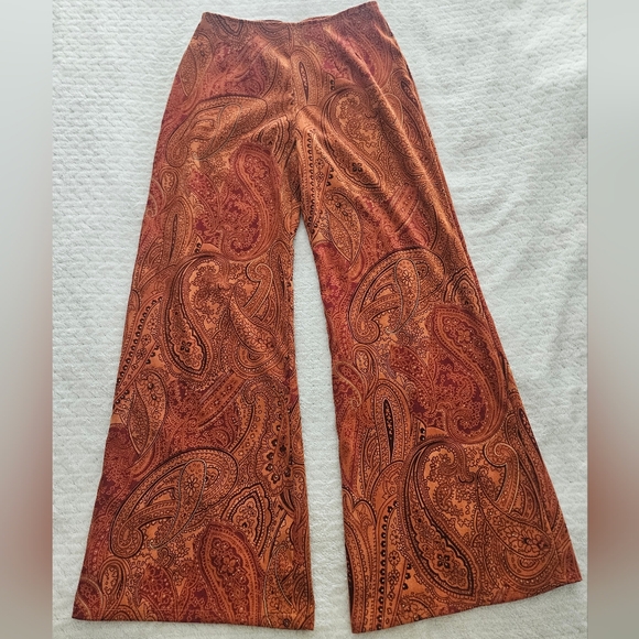 Pants - Paisley Print Wide-Leg Pants